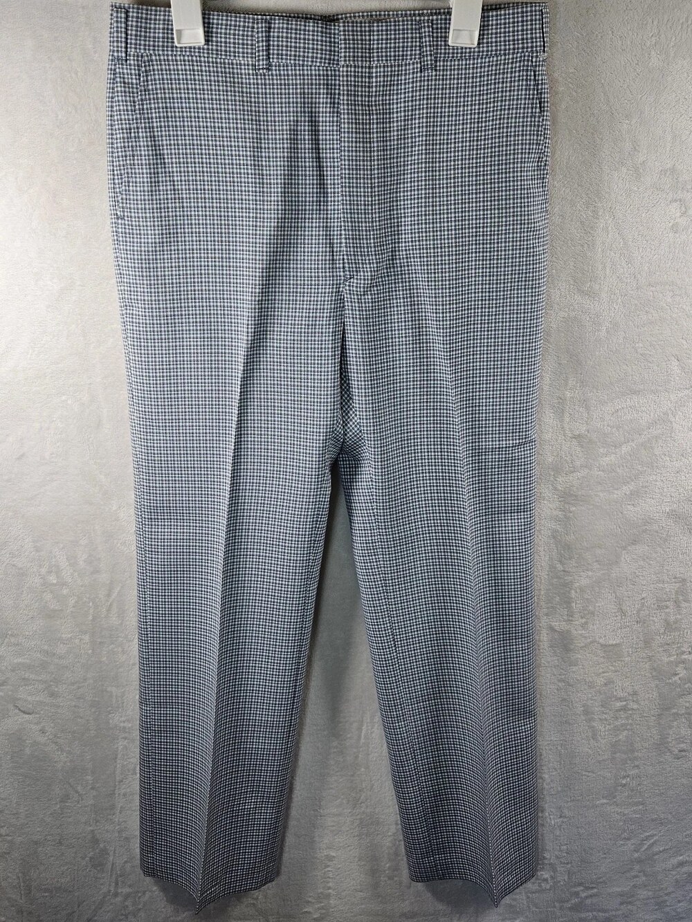 Vintage 80s Haggar Comfort Plus Trouser Pants Gingham Check Blue Men's Size 34